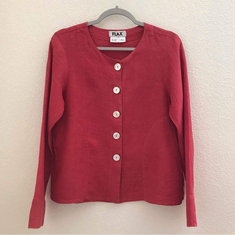 FLAX Brick Red Linen Cardigan Shirt